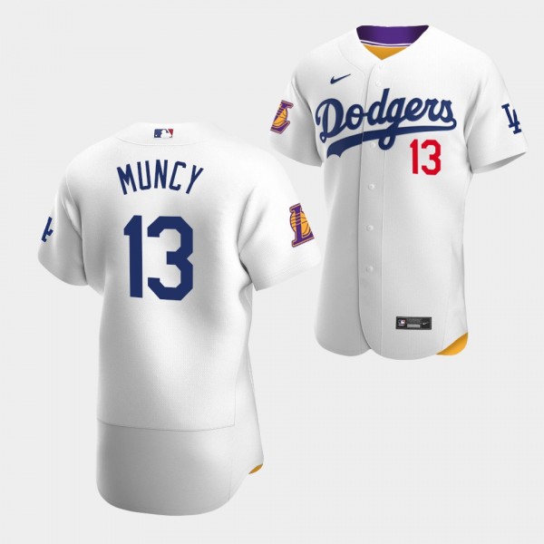 Max Muncy #13 LA Dodgers Lakers Night White Authen...