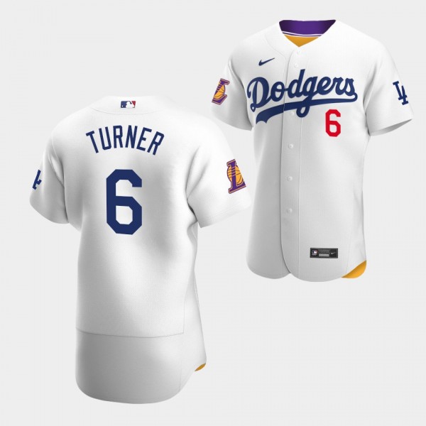 Trea Turner #6 LA Dodgers Lakers Night White Authentic Jersey