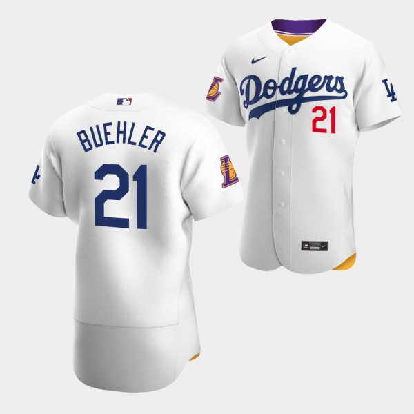 Walker Buehler #21 LA Dodgers Lakers Night White Authentic Jersey