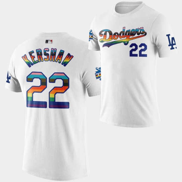 LGBTQ 2022 Pride Night Los Angeles Dodgers Clayton Kershaw White T-Shirt