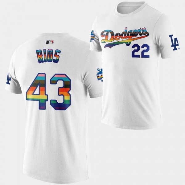 LGBTQ 2022 Pride Night Los Angeles Dodgers Edwin Rios White T-Shirt