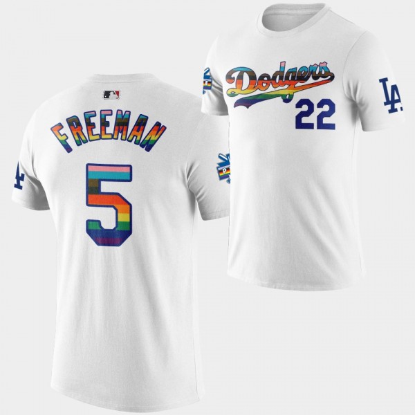 LGBTQ 2022 Pride Night Los Angeles Dodgers Freddie Freeman White T-Shirt