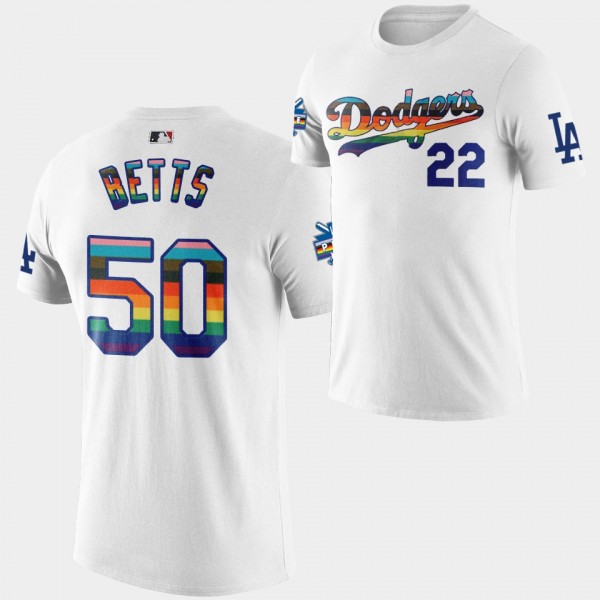 LGBTQ 2022 Pride Night Los Angeles Dodgers Mookie Betts White T-Shirt