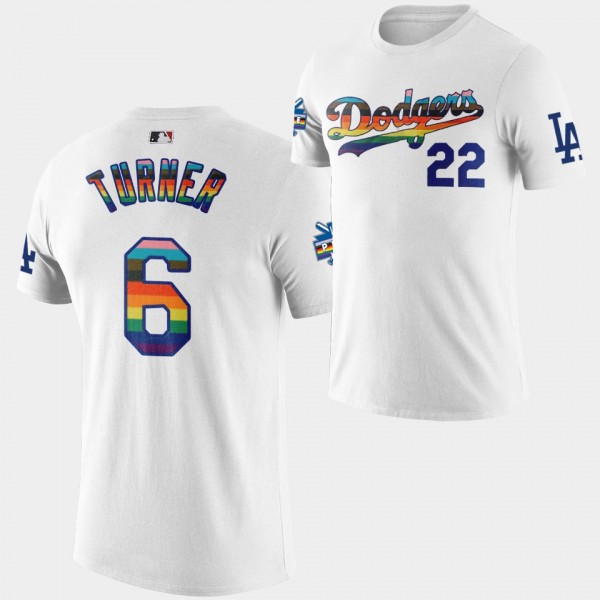 LGBTQ 2022 Pride Night Los Angeles Dodgers Trea Turner White T-Shirt
