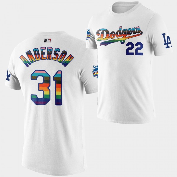 LGBTQ 2022 Pride Night Los Angeles Dodgers Tyler Anderson White T-Shirt