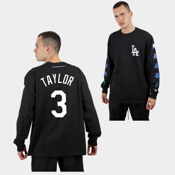 LA Dodgers Logo History Black Chris Taylor #3 Long Sleeve T-Shirt