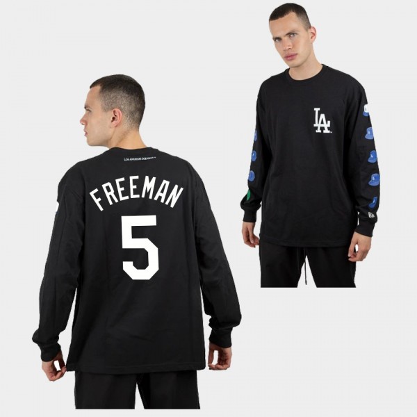 LA Dodgers Logo History Black Freddie Freeman #5 Long Sleeve T-Shirt