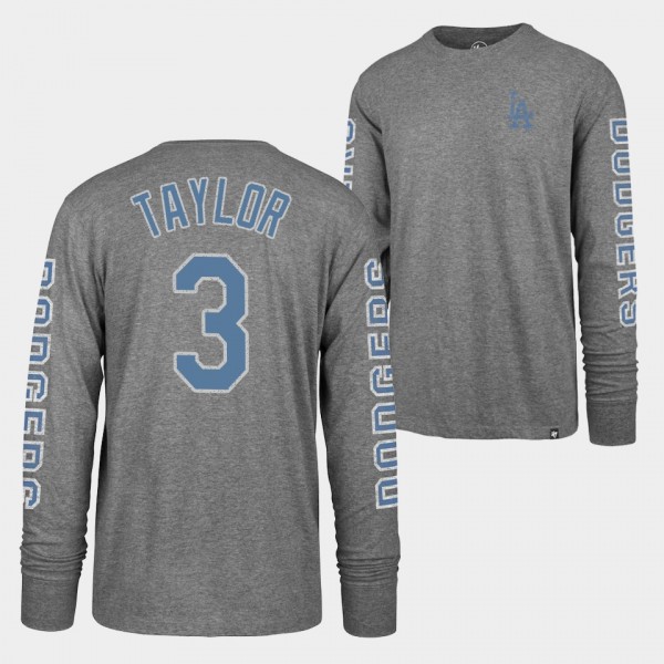 #3 Chris Taylor Los Angeles Dodgers Heathered Gray Long Sleeve T-Shirt