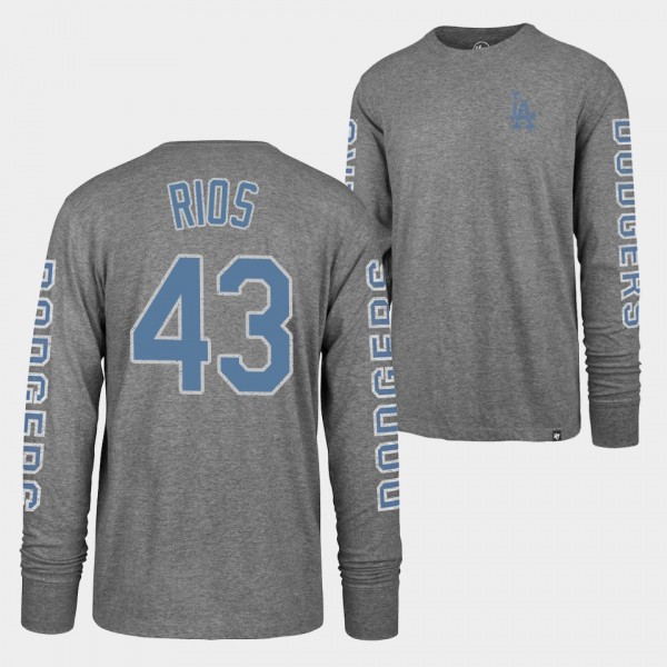 #43 Edwin Rios Los Angeles Dodgers Heathered Gray Long Sleeve T-Shirt