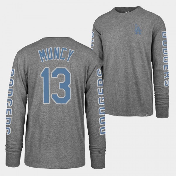 #13 Max Muncy Los Angeles Dodgers Heathered Gray Long Sleeve T-Shirt