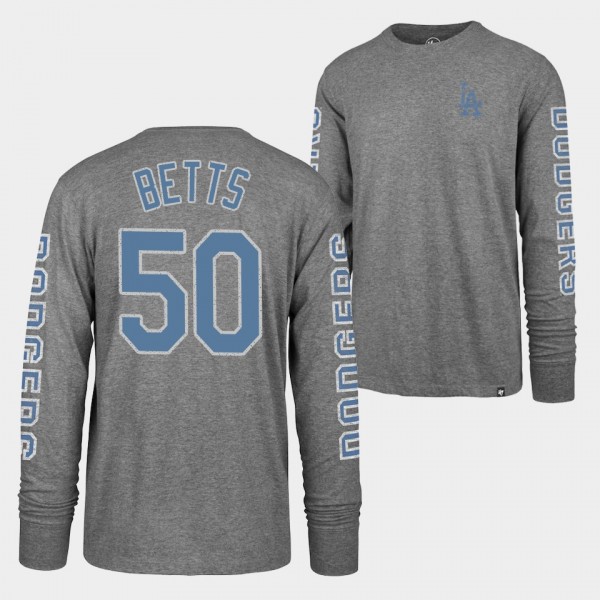 #50 Mookie Betts Los Angeles Dodgers Heathered Gray Long Sleeve T-Shirt