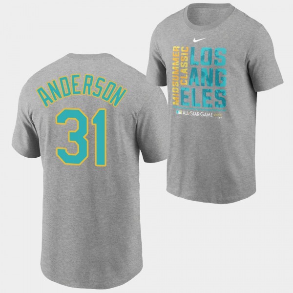 2022 MLB All-Star Game Los Angeles Dodgers Heathered Charcoal #31 Tyler Anderson Midsummer Classic T-Shirt