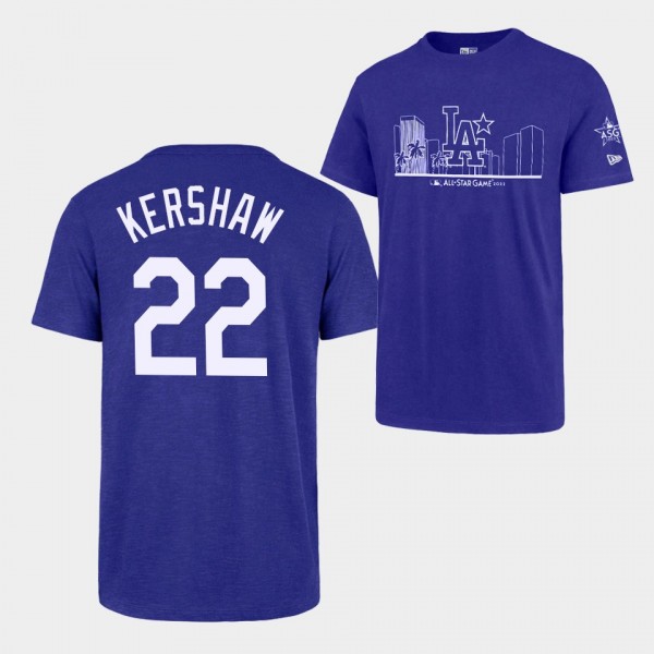 2022 MLB All-Star Game Los Angeles Dodgers Royal #22 Clayton Kershaw Skyline T-Shirt