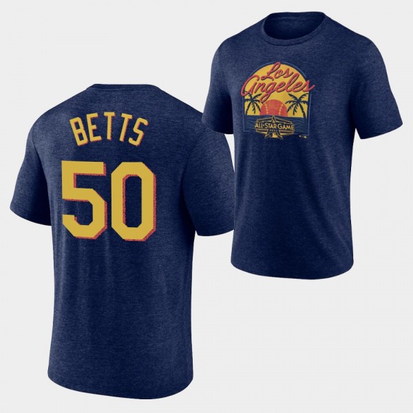 2022 MLB All-Star Game Los Angeles Dodgers Navy #50 Mookie Betts Vintage Sunset T-Shirt