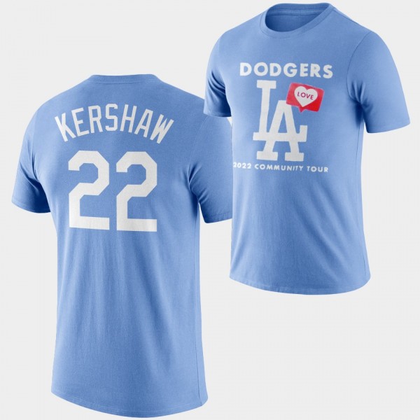 Love LA 2022 Community Tour Los Angeles Dodgers #22 Blue Clayton Kershaw T-Shirt