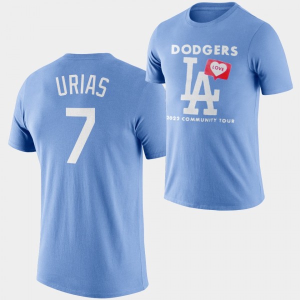 Love LA 2022 Community Tour Los Angeles Dodgers #7 Blue Julio Urias T-Shirt