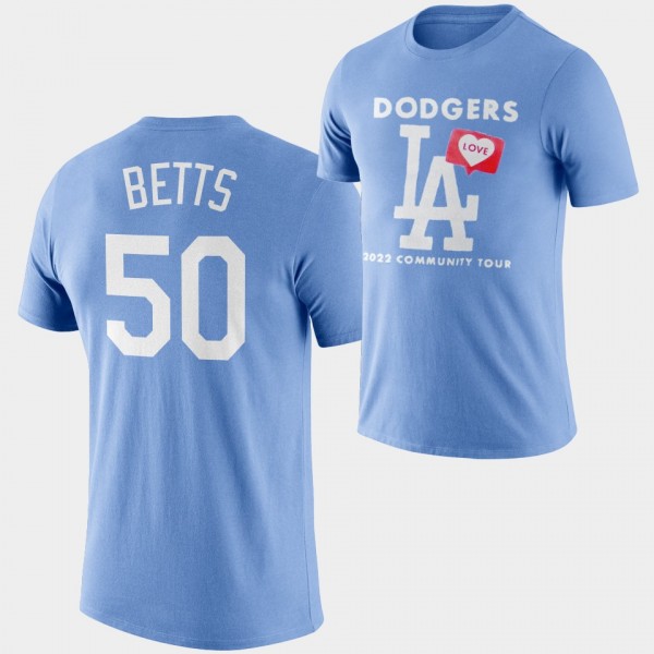 Love LA 2022 Community Tour Los Angeles Dodgers #50 Blue Mookie Betts T-Shirt