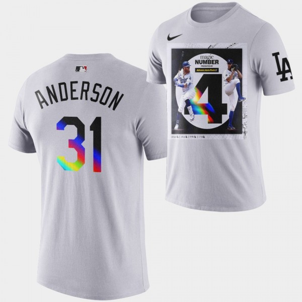 Tyler Anderson #31 Magic Number Los Angeles Dodgers T-Shirt - Gray