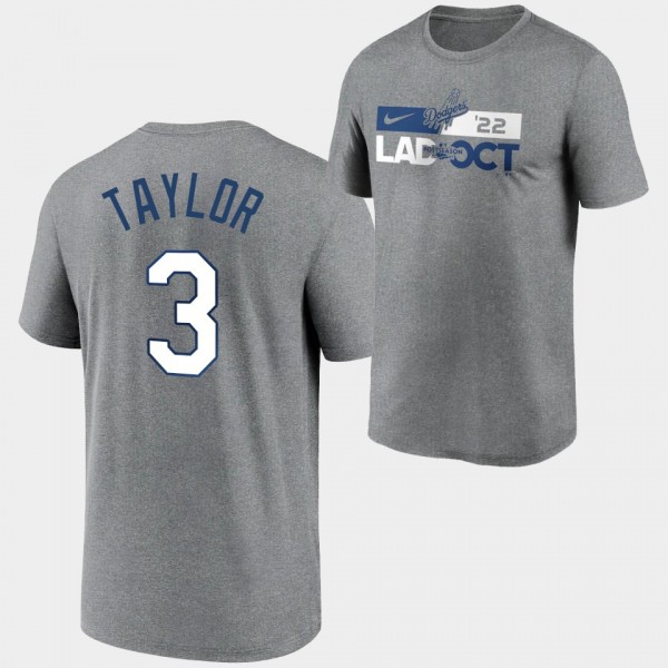 Men's LA Dodgers 2022 Postseason #3 Chris Taylor Charcoal T-Shirt