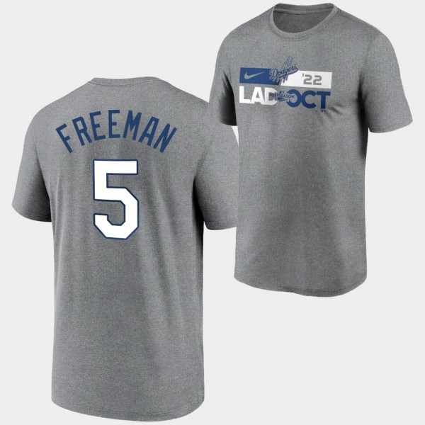 Men's LA Dodgers 2022 Postseason #5 Freddie Freeman Charcoal T-Shirt