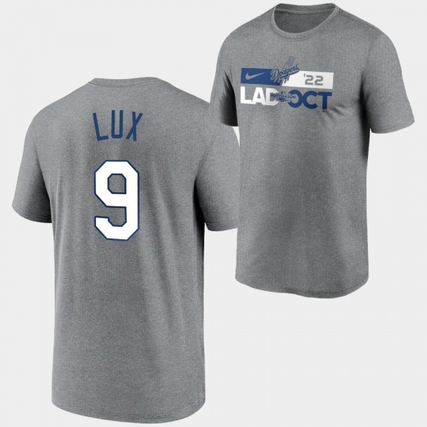 Men's LA Dodgers 2022 Postseason #9 Gavin Lux Charcoal T-Shirt