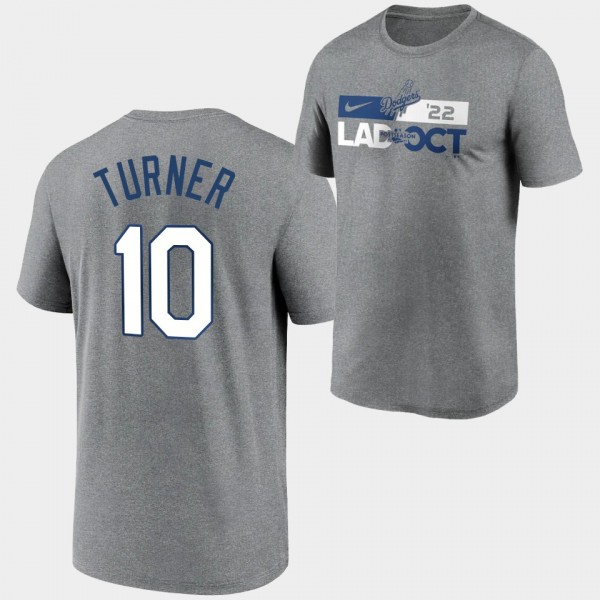Men's LA Dodgers 2022 Postseason #10 Justin Turner Charcoal T-Shirt