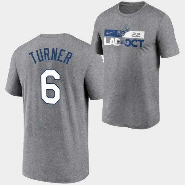 Men's LA Dodgers 2022 Postseason #6 Trea Turner Charcoal T-Shirt