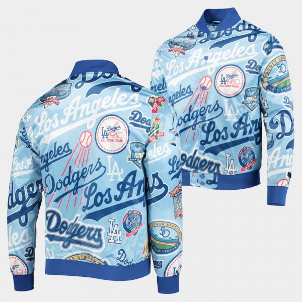 Men's Los Angeles Dodgers Royal Allover Print Satin Full-Snap Jacket