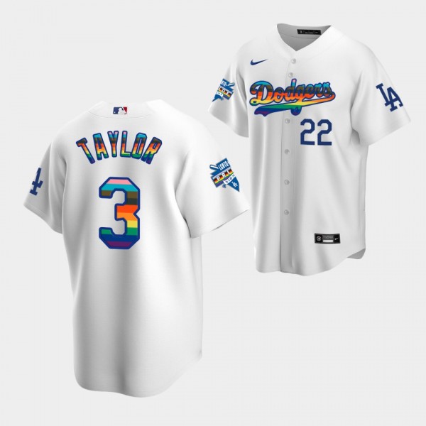 Men's Los Angeles Dodgers Chris Taylor #3 LGBTQ 2022 Pride Night White Replica Jersey