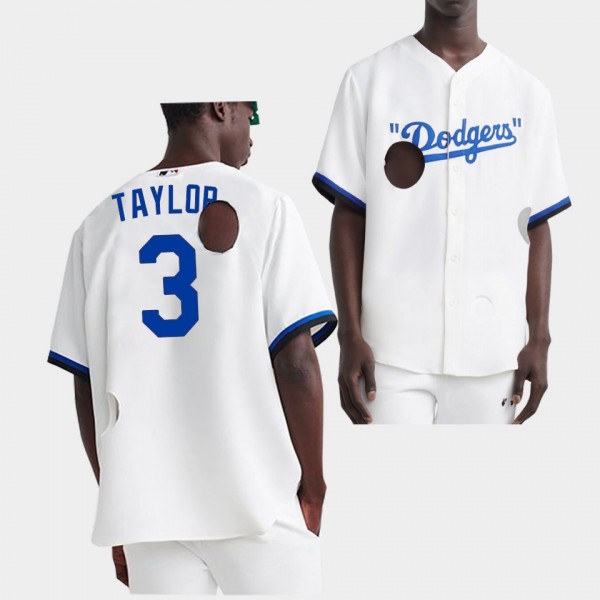 Men's White Los Angeles Dodgers #3 Chris Taylor Jersey Meteor Holes