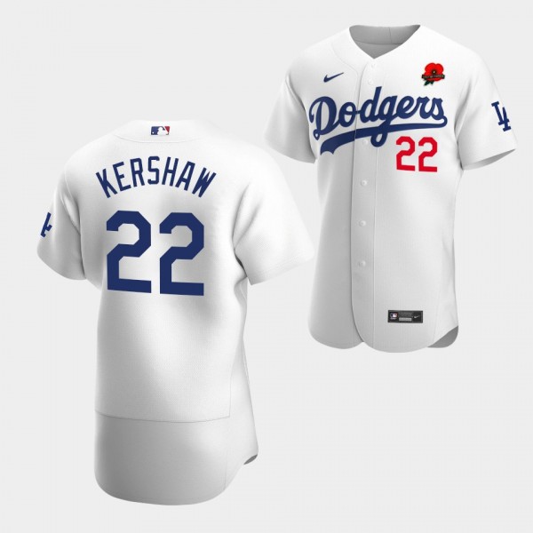 #22 Clayton Kershaw Los Angeles Dodgers Poppy Patch Memorial Day 2022 Authentic Jersey - White
