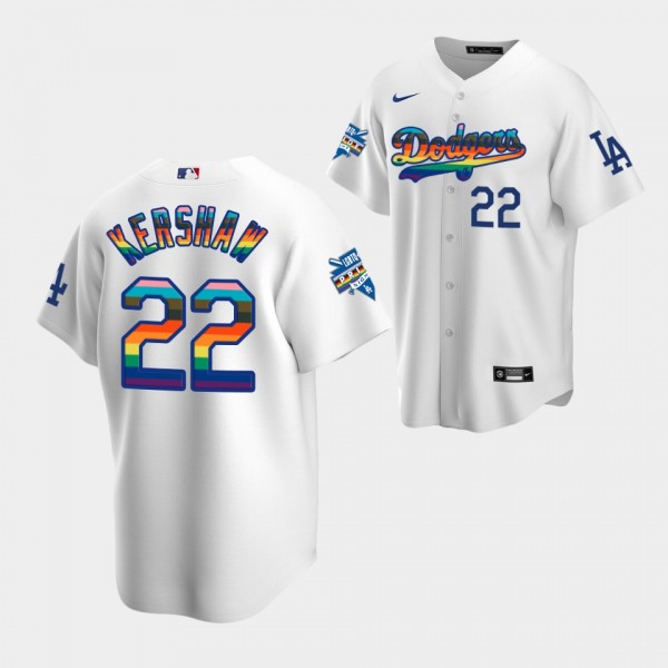 Men's Los Angeles Dodgers Clayton Kershaw #22 LGBTQ 2022 Pride Night White Replica Jersey