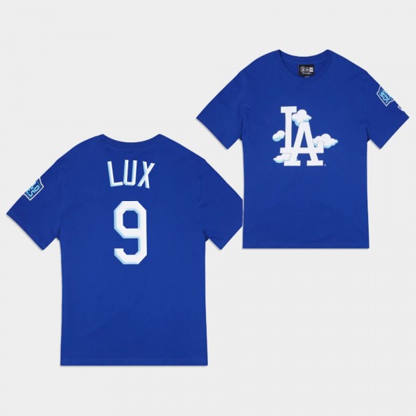 Men's LA Dodgers Clouds #9 Gavin Lux Royal T-Shirt