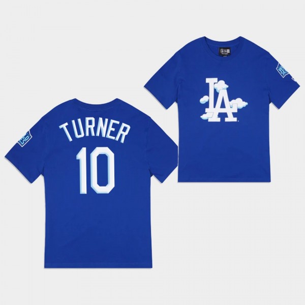 Men's LA Dodgers Clouds #10 Justin Turner Royal T-...