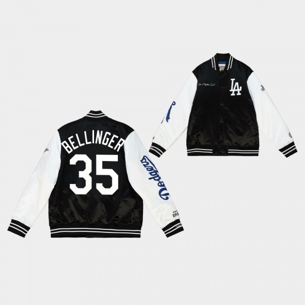 Men's Los Angeles Dodgers #35 Cody Bellinger Varsity Satin Jacket - Black