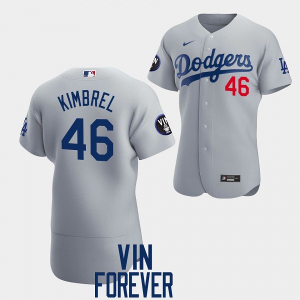 #46 Craig Kimbrel Los Angeles Dodgers Authentic Patch Honor Vin Scully 2022 Jersey - Gray