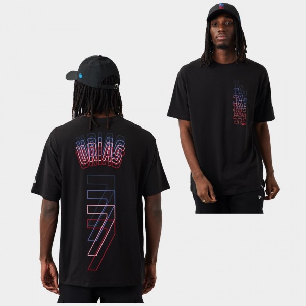 Men's Dodgers #7 Julio Urias Black Stack Logo Oversized T-Shirt