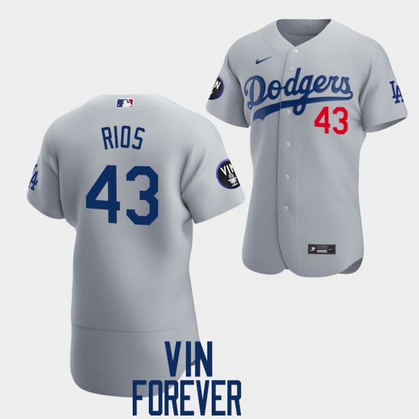 #43 Edwin Rios Los Angeles Dodgers Authentic Patch Honor Vin Scully 2022 Jersey - Gray