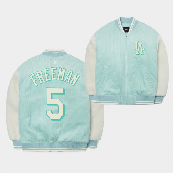Men's Los Angeles Dodgers #5 Freddie Freeman Corduroy Baseball Jumper Jacket - Green