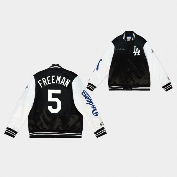 Men's Los Angeles Dodgers #5 Freddie Freeman Varsity Satin Jacket - Black