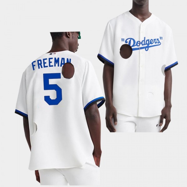 Men's White Los Angeles Dodgers #5 Freddie Freeman Jersey Meteor Holes