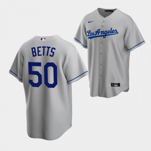 #50 Mookie Betts Los Angeles Dodgers 2020 Replica Gray Jersey Road