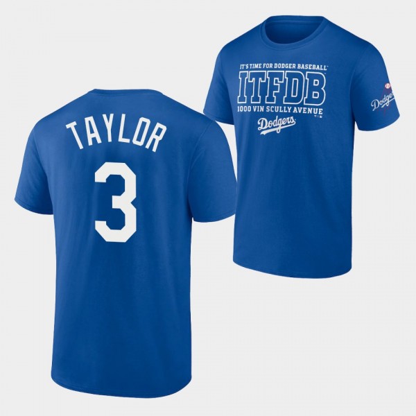 Men's LA Dodgers Iconic Bring It #3 Chris Taylor Royal T-Shirt