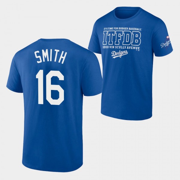 Men's LA Dodgers Iconic Bring It #16 Will Smith Royal T-Shirt
