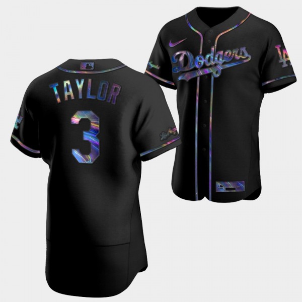 Los Angeles Dodgers Iridescent Logo Chris Taylor Holographic Black Jersey
