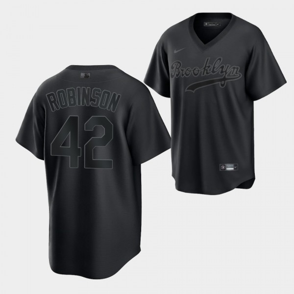 #42 Jackie Robinson Brooklyn Dodgers Replica Black Pitch Black Jersey
