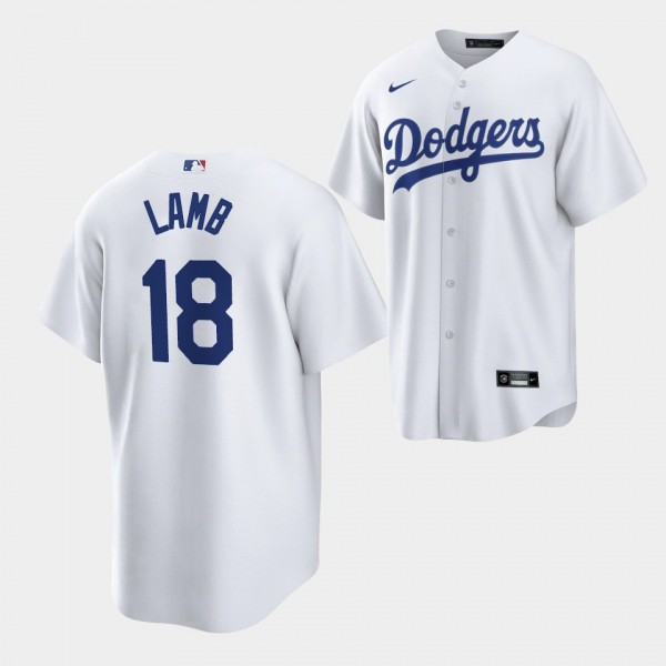 Los Angeles Dodgers Replica #18 Jake Lamb White Je...