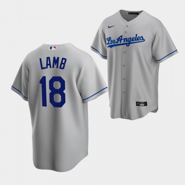 Los Angeles Dodgers Replica #18 Jake Lamb Gray Jersey Road