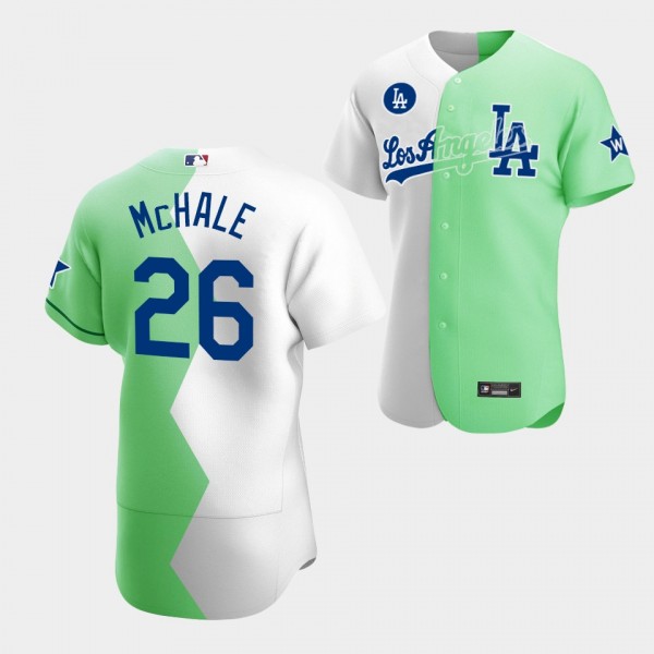 Dodgers Men's Joel McHale White Green Authentic Split 2022 MLB All-Star Celebrity Softball Game Jersey