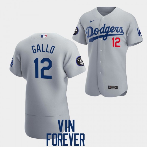 #12 Joey Gallo Los Angeles Dodgers Authentic Patch Honor Vin Scully 2022 Jersey - Gray